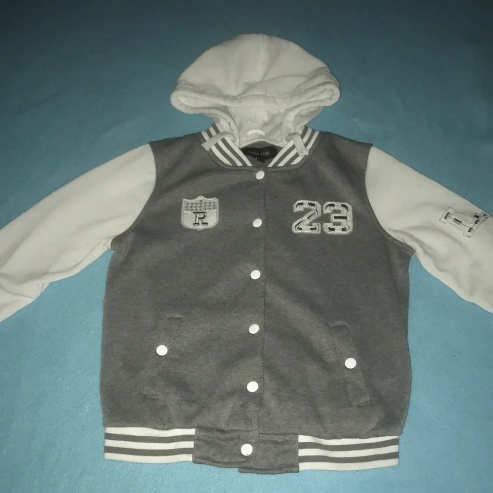 NEW LOOK varsity letterman style jacket hooded snap up closure 2 pockets size M